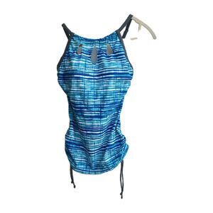 Women Free Country S (4/6) Turquoise Side Cynch Tankini Top Swim Bathing Suit